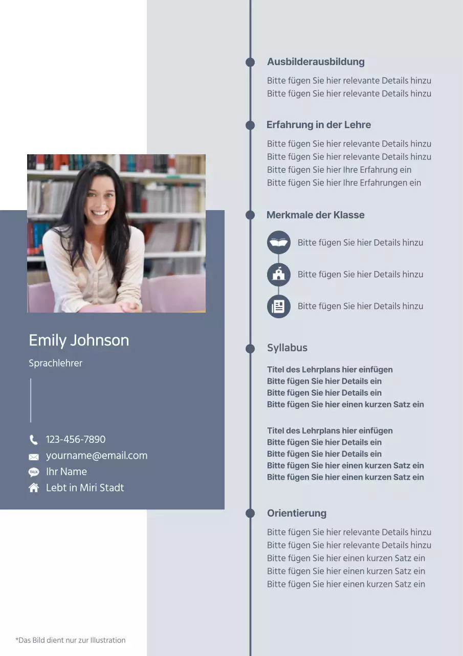 Sauberer Lebenslauf für Nachhilfelehrer in Blau