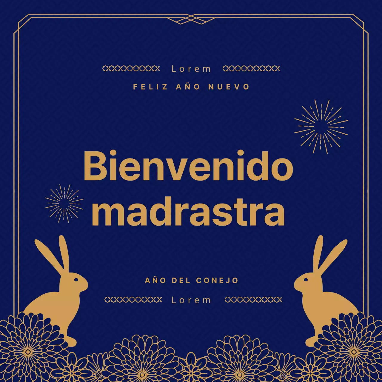 Conejo de Año Nuevo en azul marino y dorado