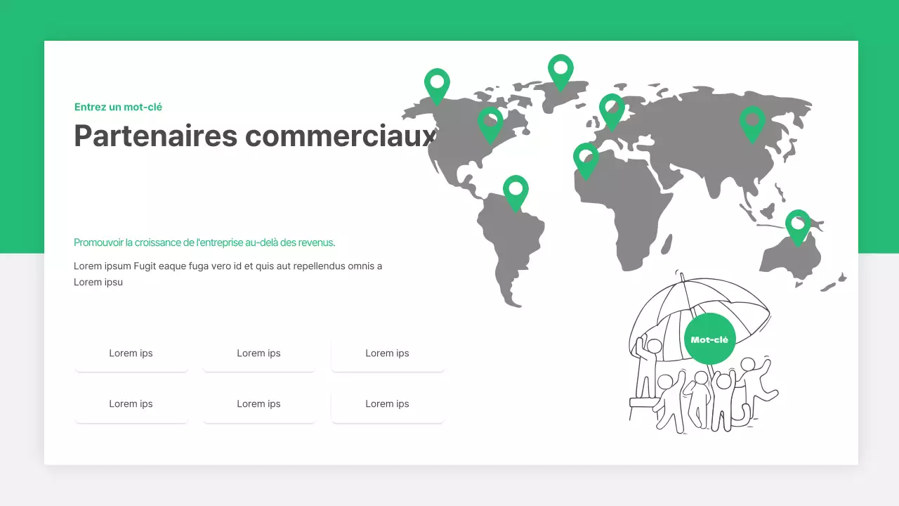 Une carte du monde des concepts de startups en vert et gris