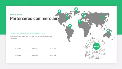 Une carte du monde des concepts de startups en vert et gris