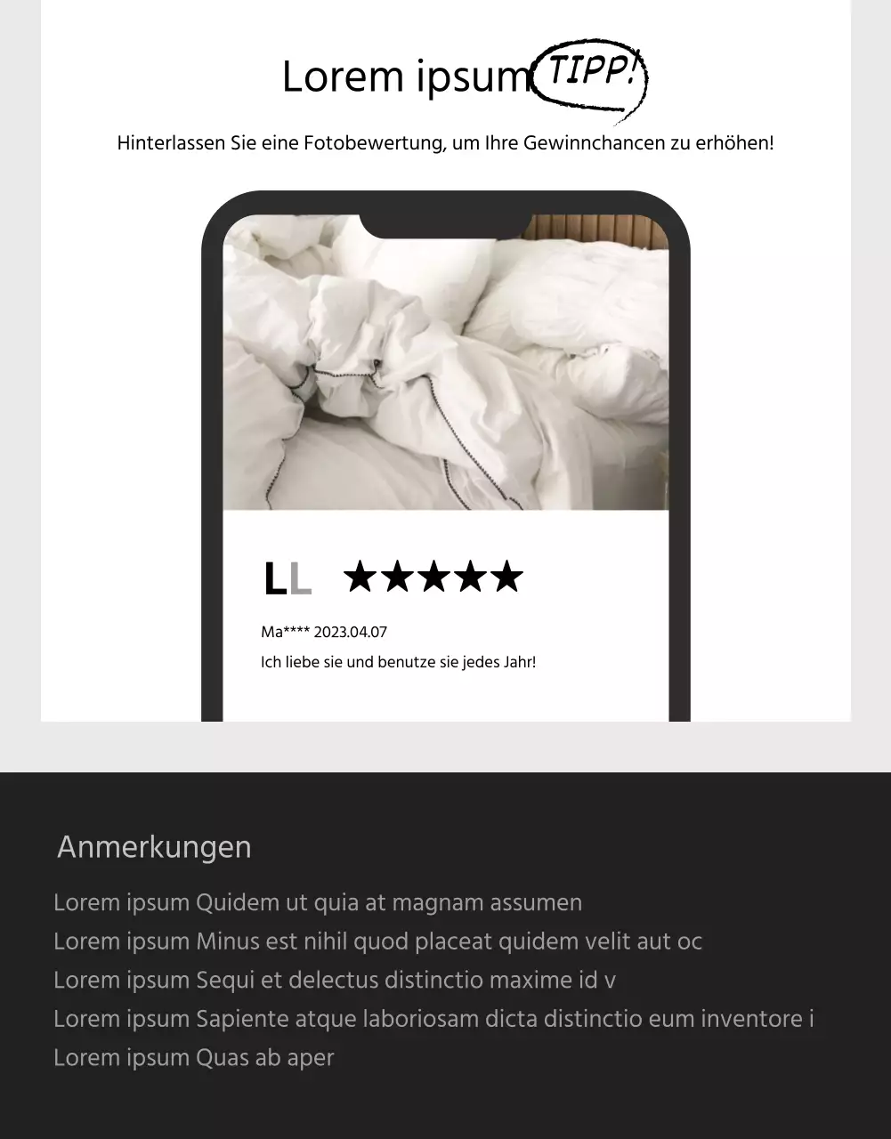 Schwarz-weiße, saubere BewertungenDetailseite zur Veranstaltung