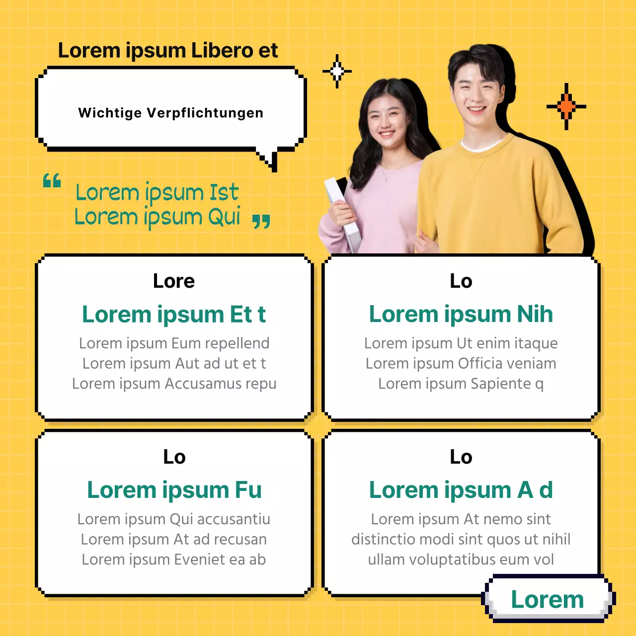 Pixel-Design mit gelbem Hintergrund CardNews