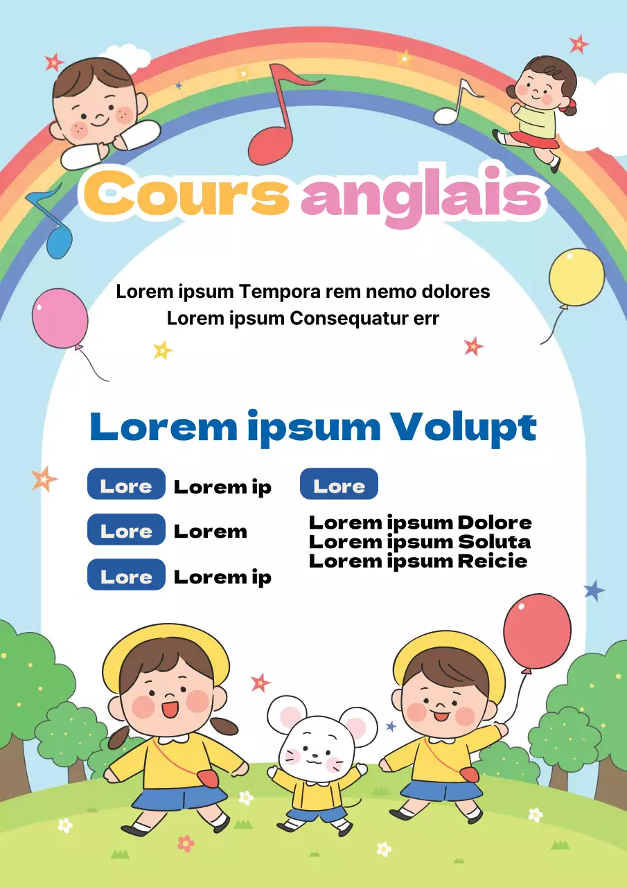 Illustration bleu clair enfants mignons salle de classe anglais promotion de l'école