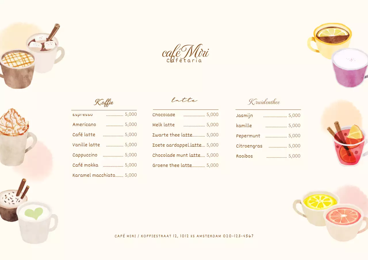 Geïllustreerd café menu