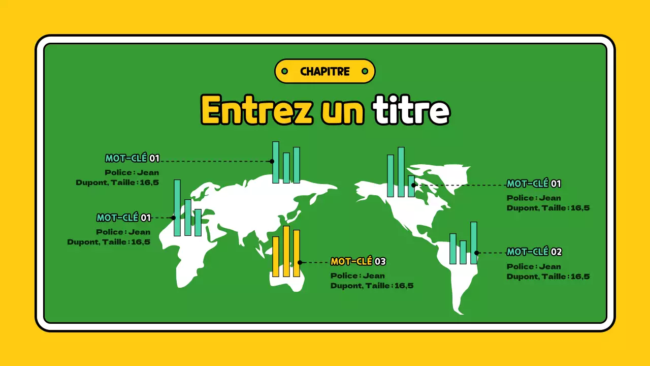 Carte du monde jaune et verte MAP infographique