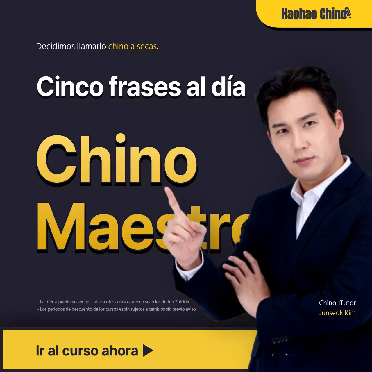 Promoción escolar con texto resaltado en amarillo y negro