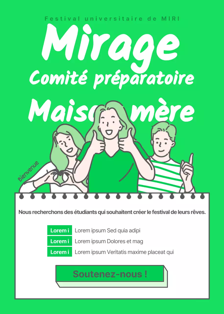 Thème de recrutement d'un organisateur de festival illustré en vert lime fluorescent
