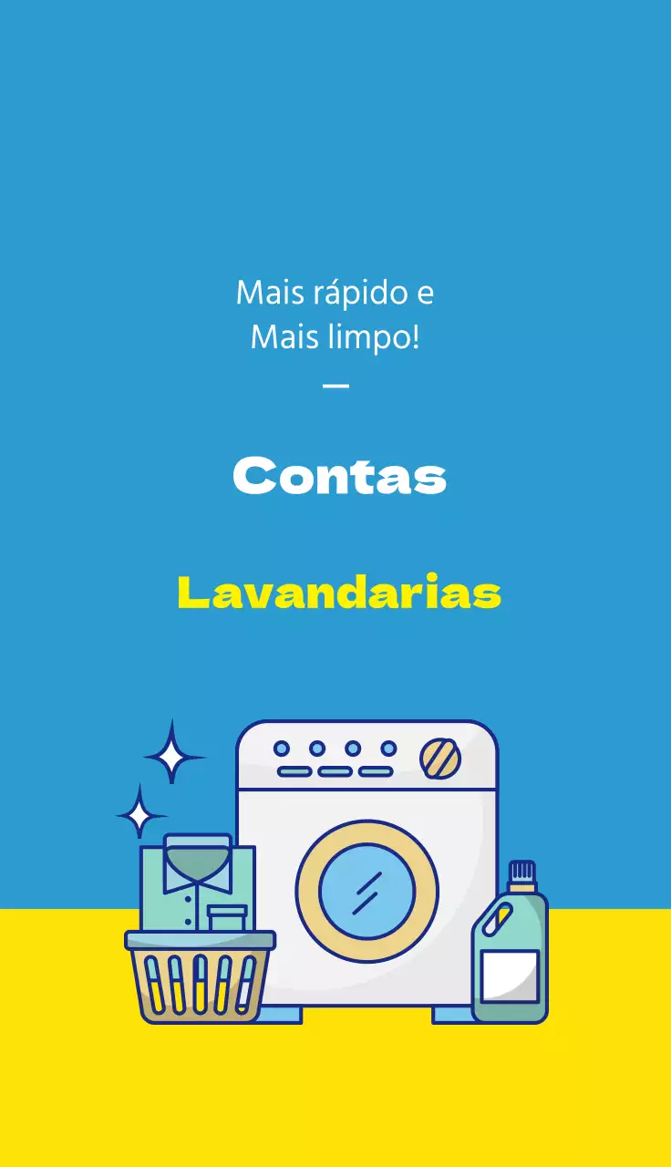 Ilustração azul e amarela que promove uma lavandaria limpa