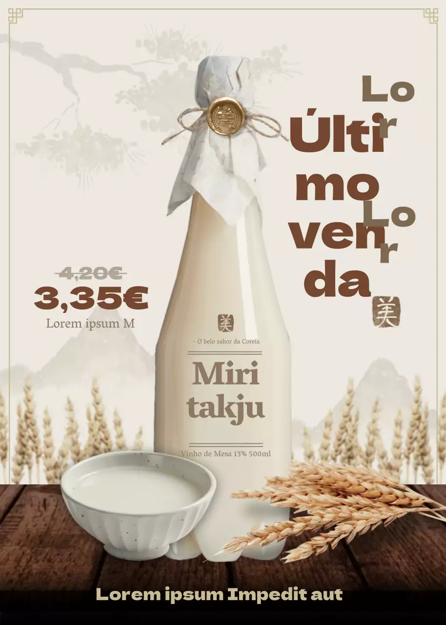 Vinho de arroz tradicional bege (takju) com desconto