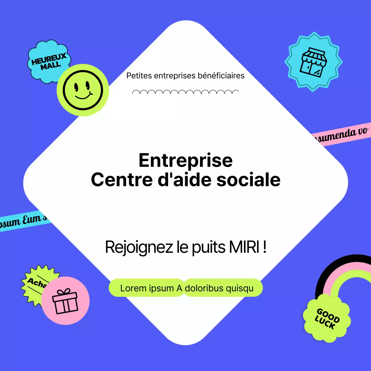 Expliquer le centre commercial bleu avec un concept d'autocollant CardNews