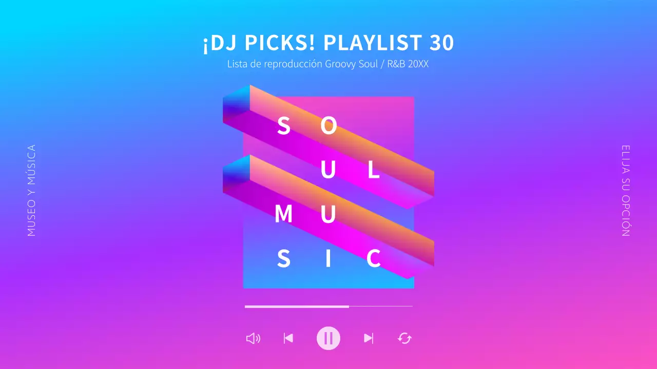 Contenido de una lista de reproducción de música soul con degradado rosa-morado