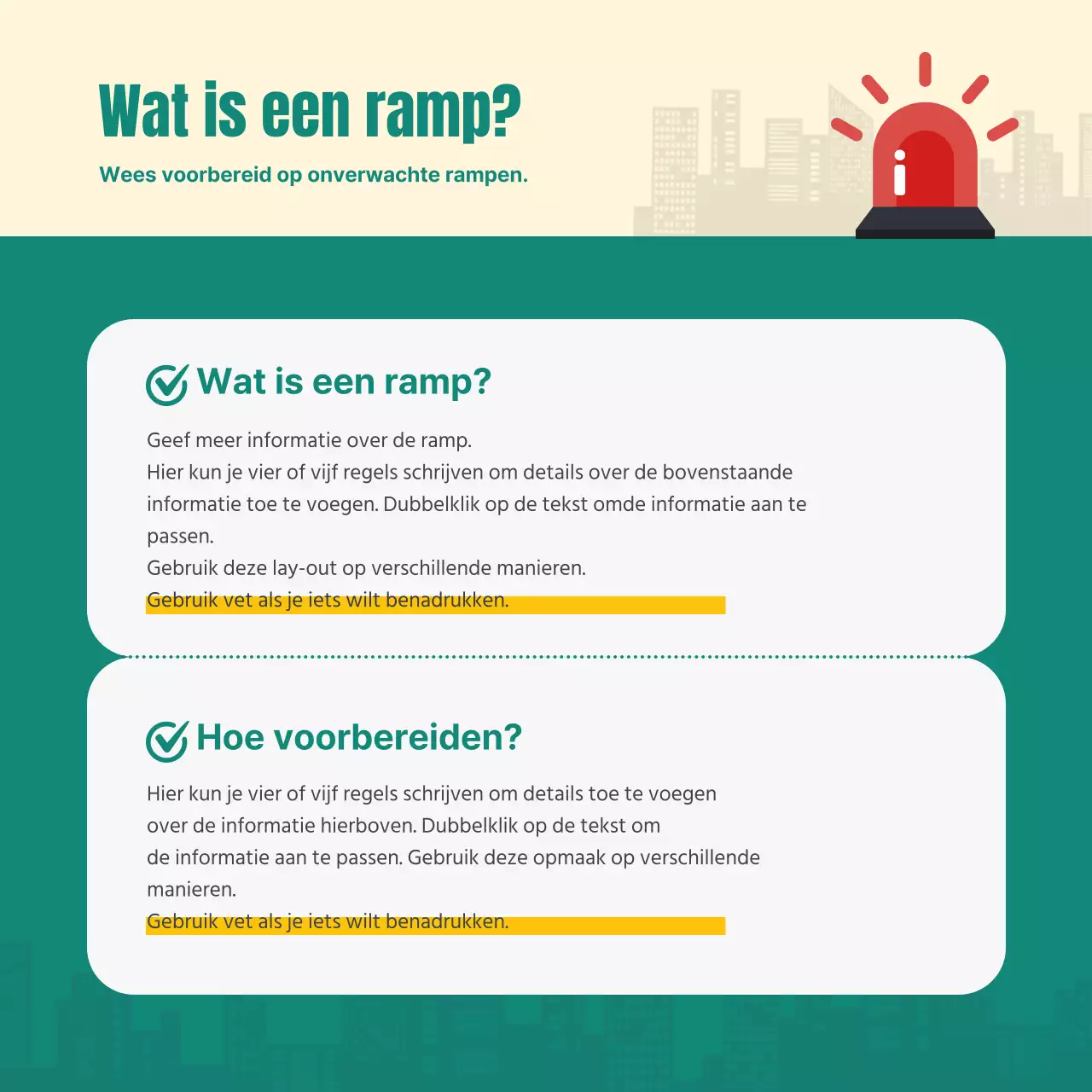 Turquoise gids voor paraatheid bij rampen cardnews design