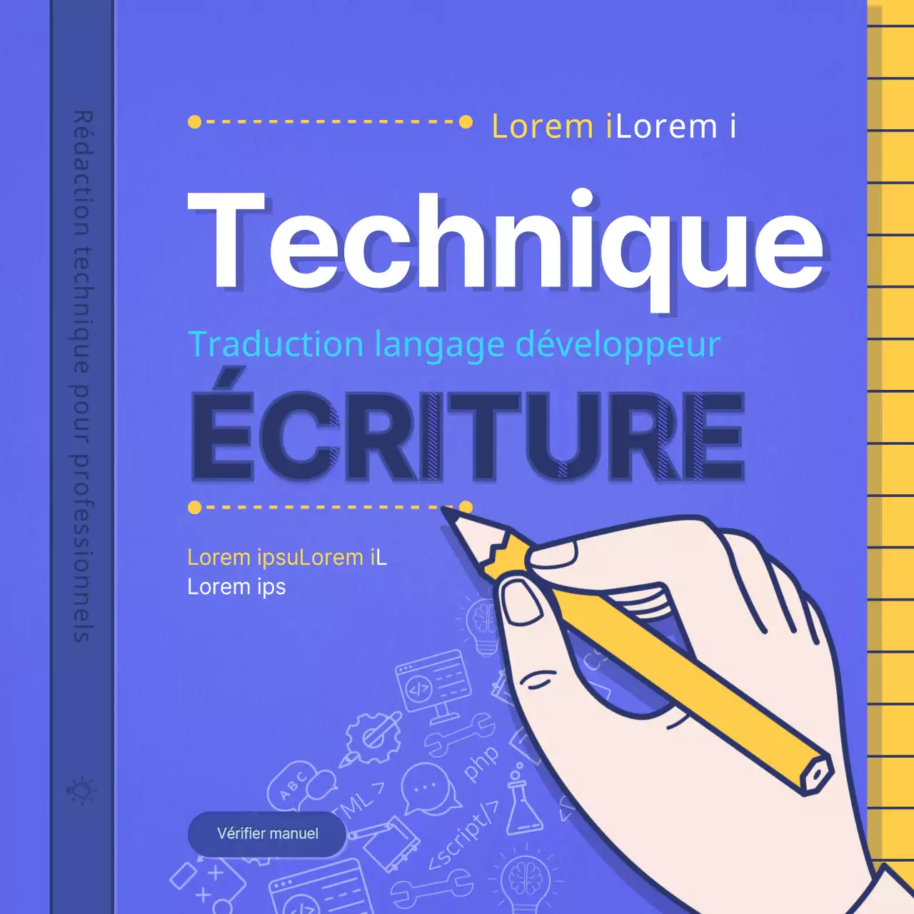 Couverture de livre simple en jaune et violet Manuels de rédaction technique Instagram Newspaper