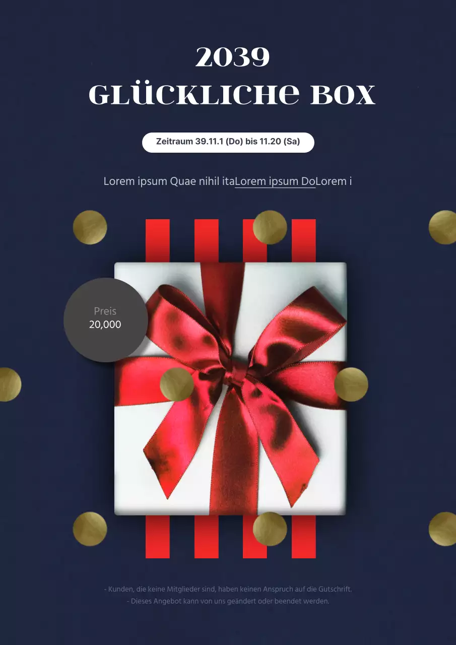 Werben Sie für ein stilvolles Lucky Box-Event mit marineblauen und roten Geschenkboxen