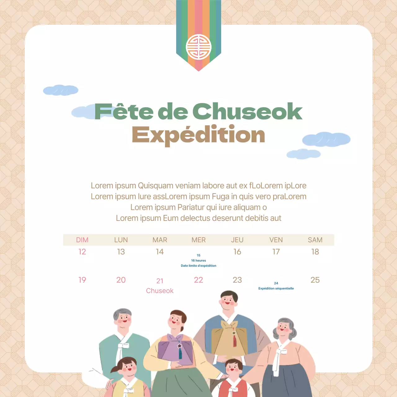 Avis de livraison pour les fêtes de Chuseok sur fond beige chaud