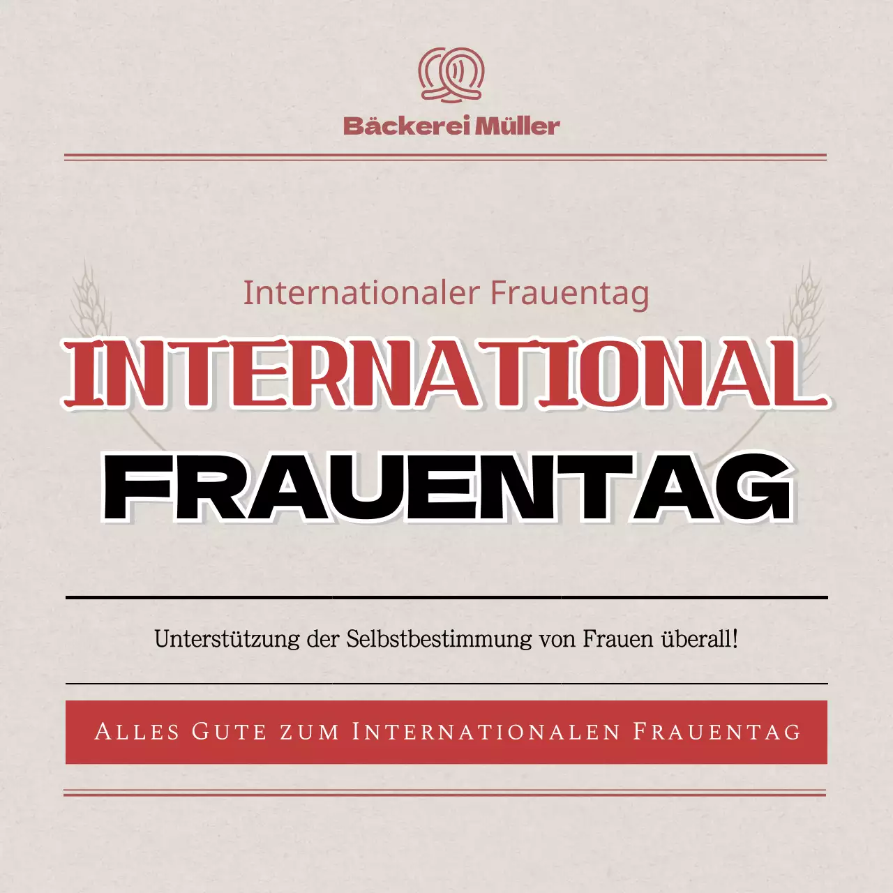 Zeitungskonzept in Beige und RotInternationale FrauentagskarteNews