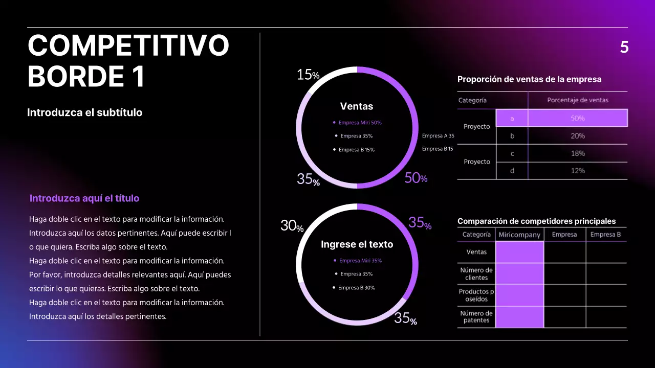 Presentación IR con gradiente negro, azul y rojo concepto de negocio