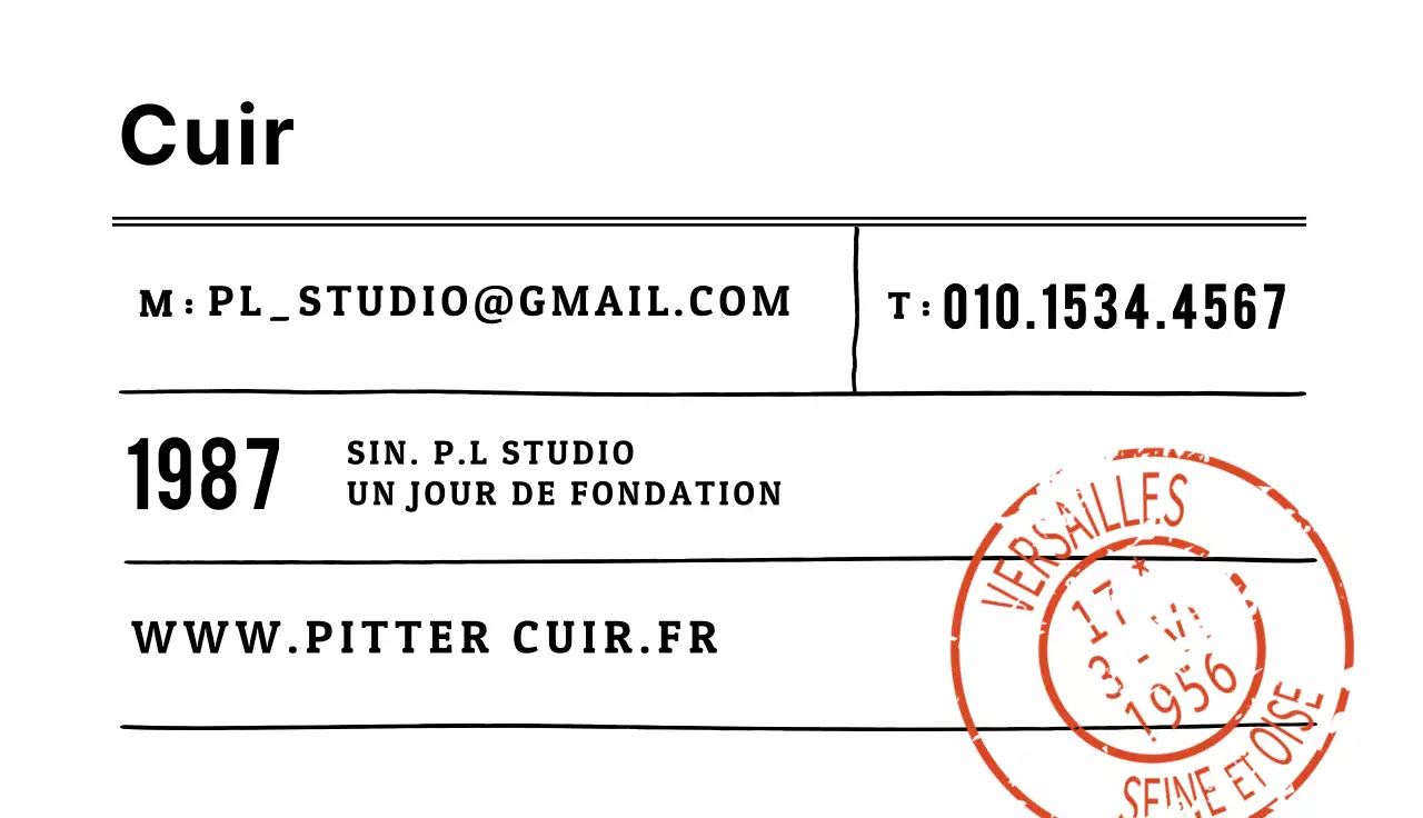 Carte de visite de maroquinerie avec écriture anglaise