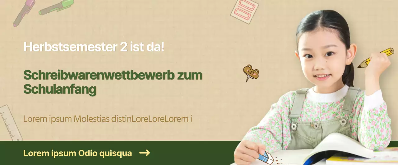 Verkauf von grünen und braunen Schreibwaren für die Schule