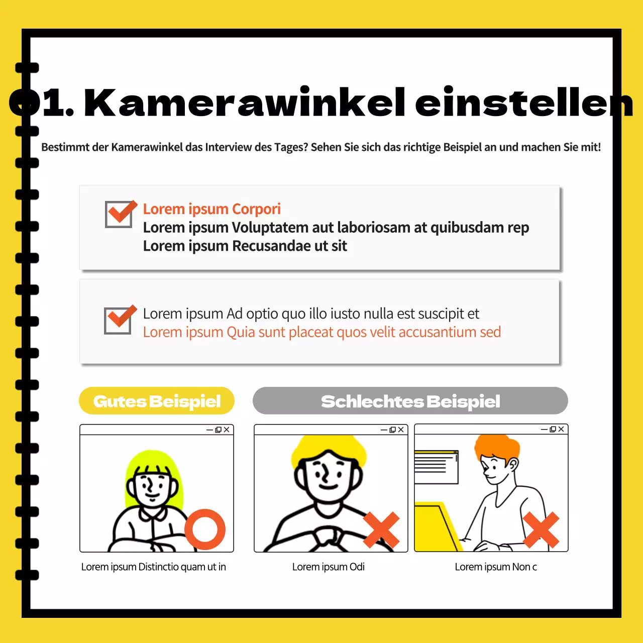 Werbung und Buchung von gelben und weißen Arbeitsräumen für persönliche Gespräche