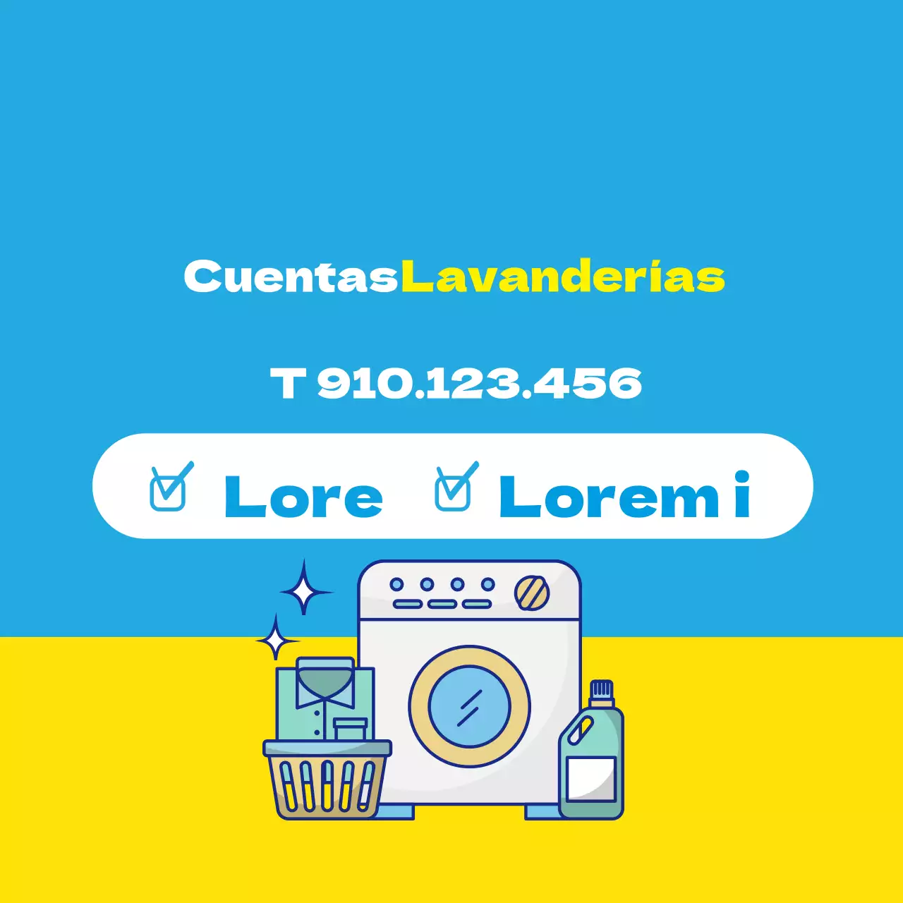 Ilustración azul-amarilla para promocionar una colada limpia