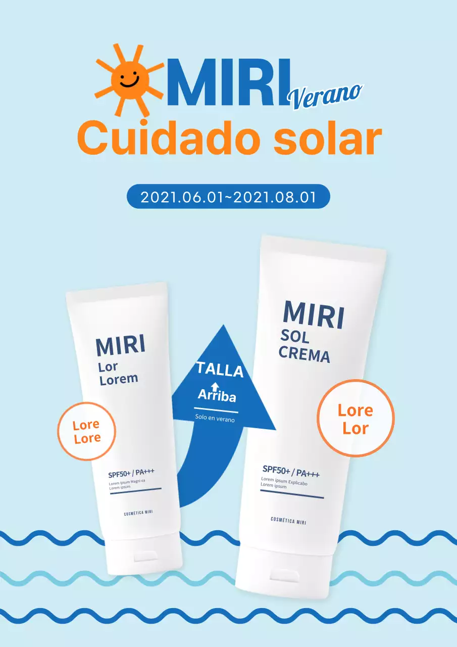Promover los protectores solares de verano azules y naranjas de gran volumen