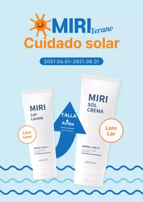 Promover los protectores solares de verano azules y naranjas de gran volumen