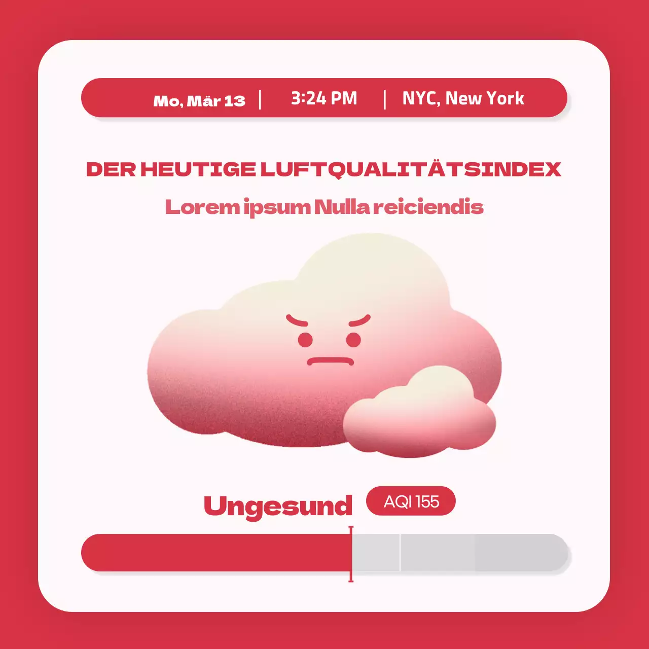 Einfache Illustrationen in grün und rot, um Sie auf die aktuelle Feinstaubbelastung hinzuweisen