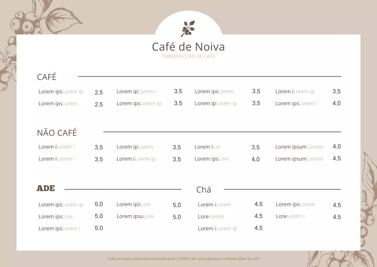 Ilustração botânica castanha cartaz horizontal de um café