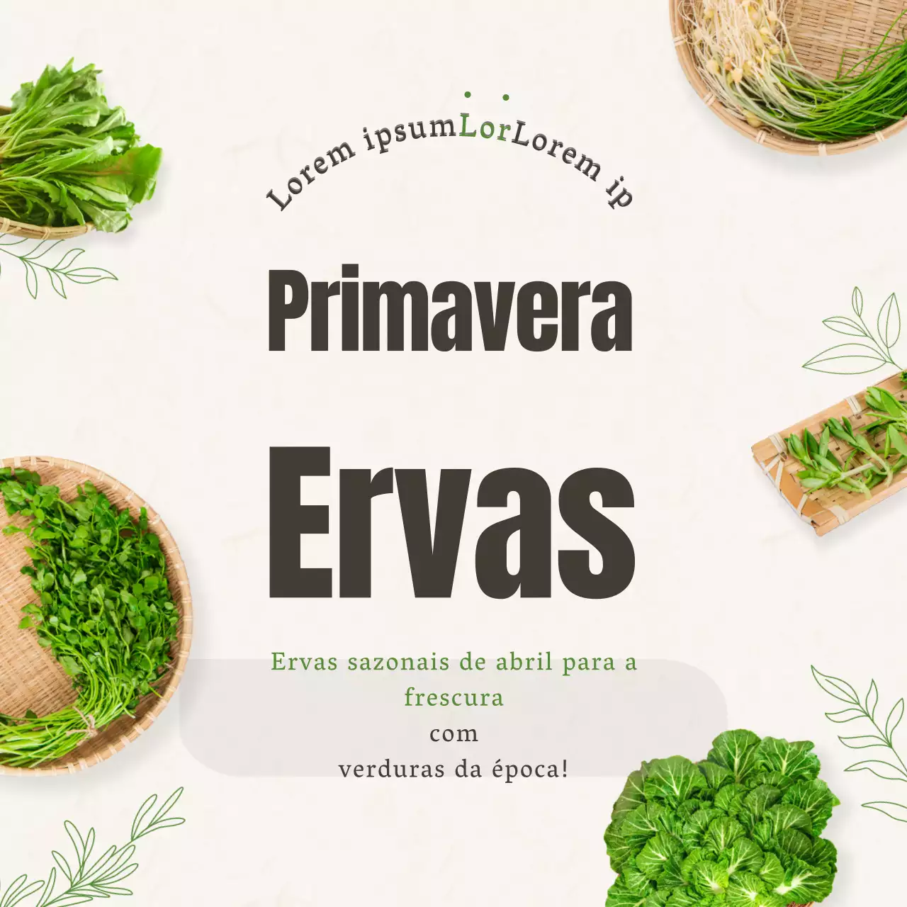 Um tema de ervas primaveris em tons de bege e verde