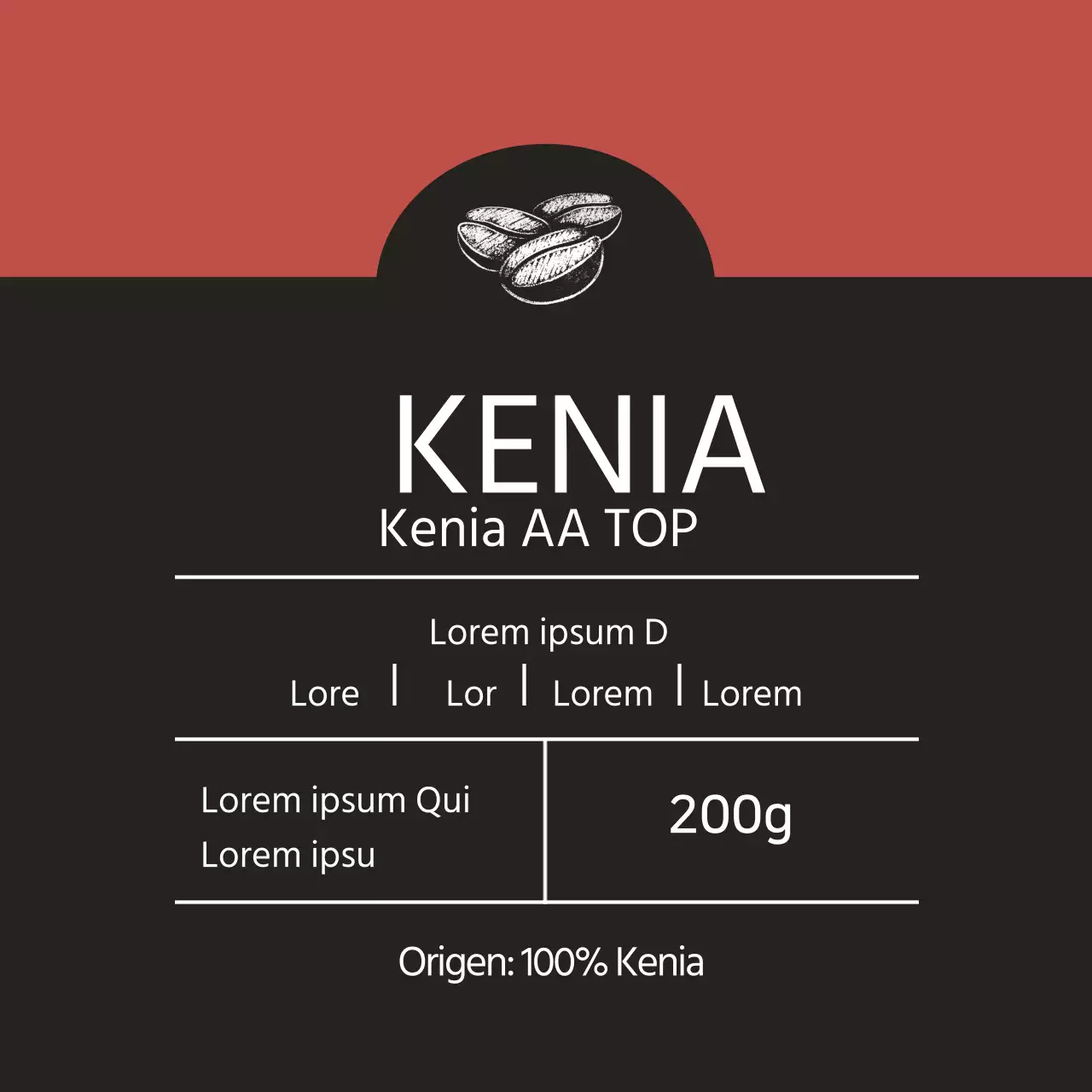 Etiqueta roja ilustrada de café en grano