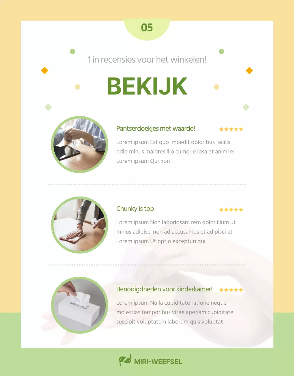 Eenvoudige gele en chartreuse doekjes uitgelegd