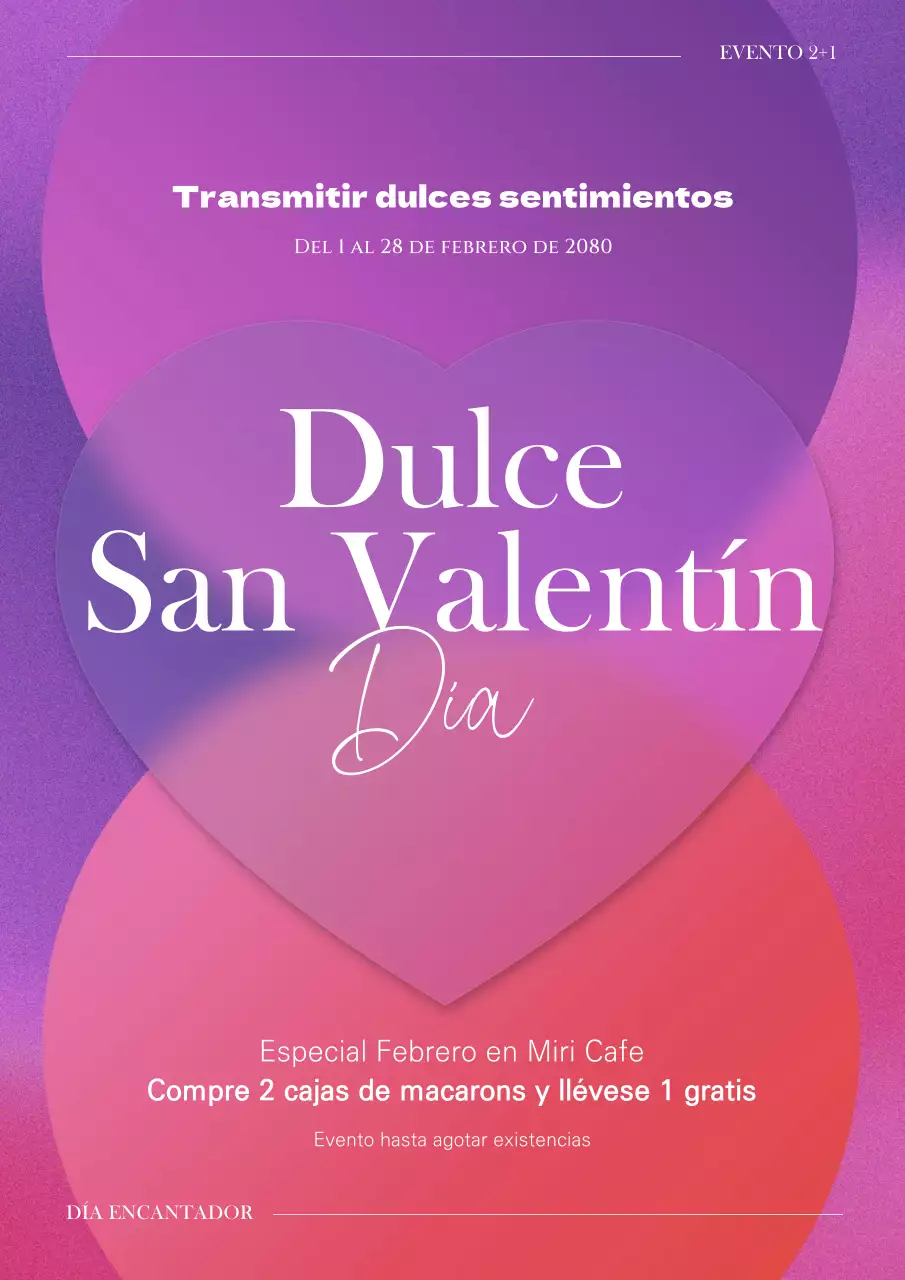 Día blanco con corazones y formas violetas transparentes