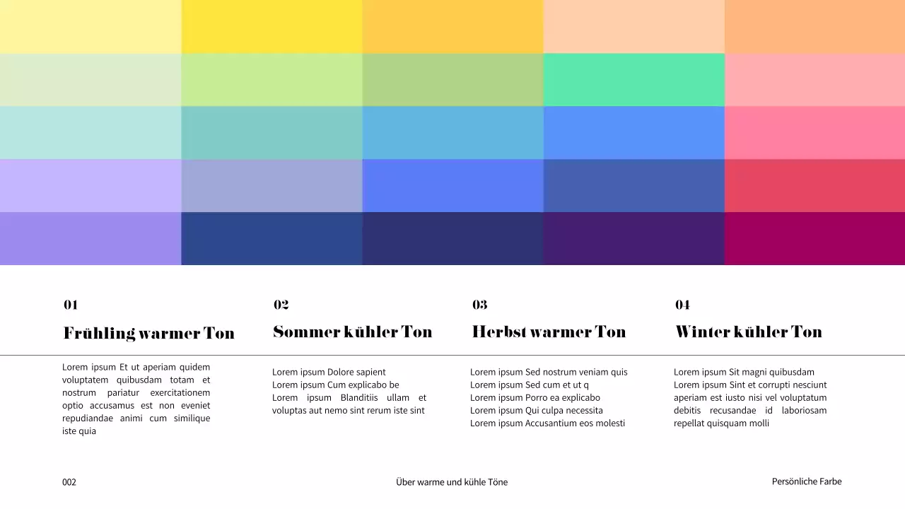 Ein Regenbogen von persönlichen Farben für Präsentationen