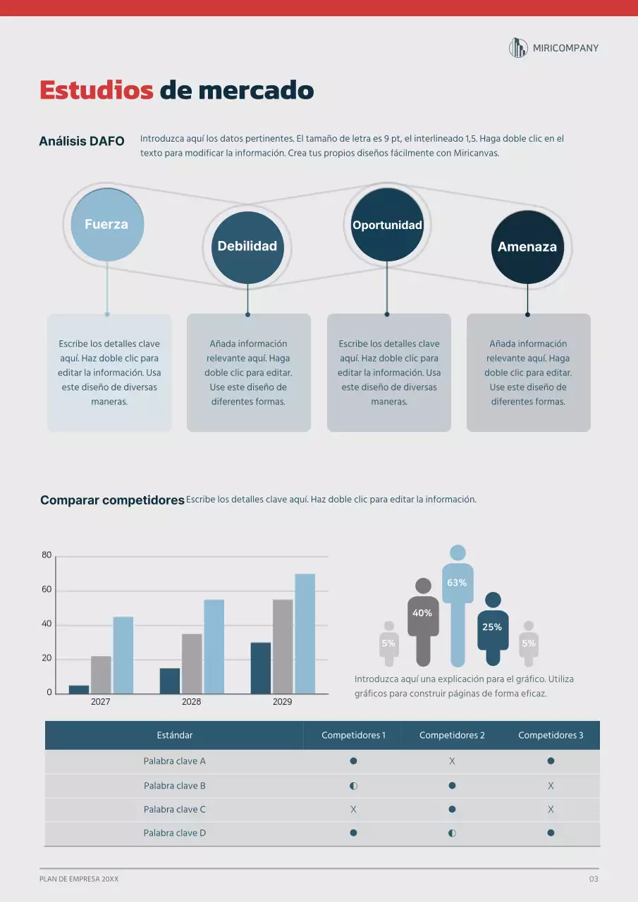 Concepto gráfico de plan de empresa en azul marino y rojo