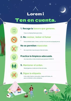 Señalización del camping en verde y azul marino