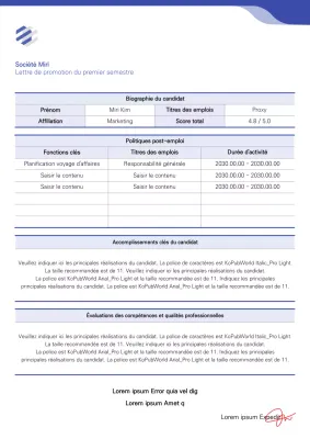 Formatage d'une lettre de recommandation de promotion dans BlueCollar