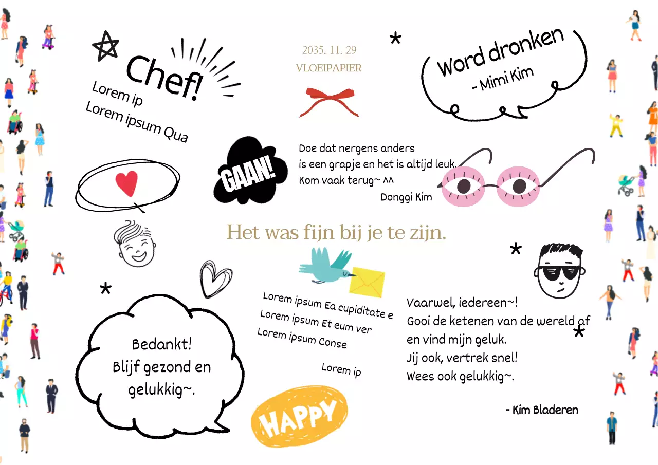 Leuk geïllustreerd vloei met een witte achtergrond