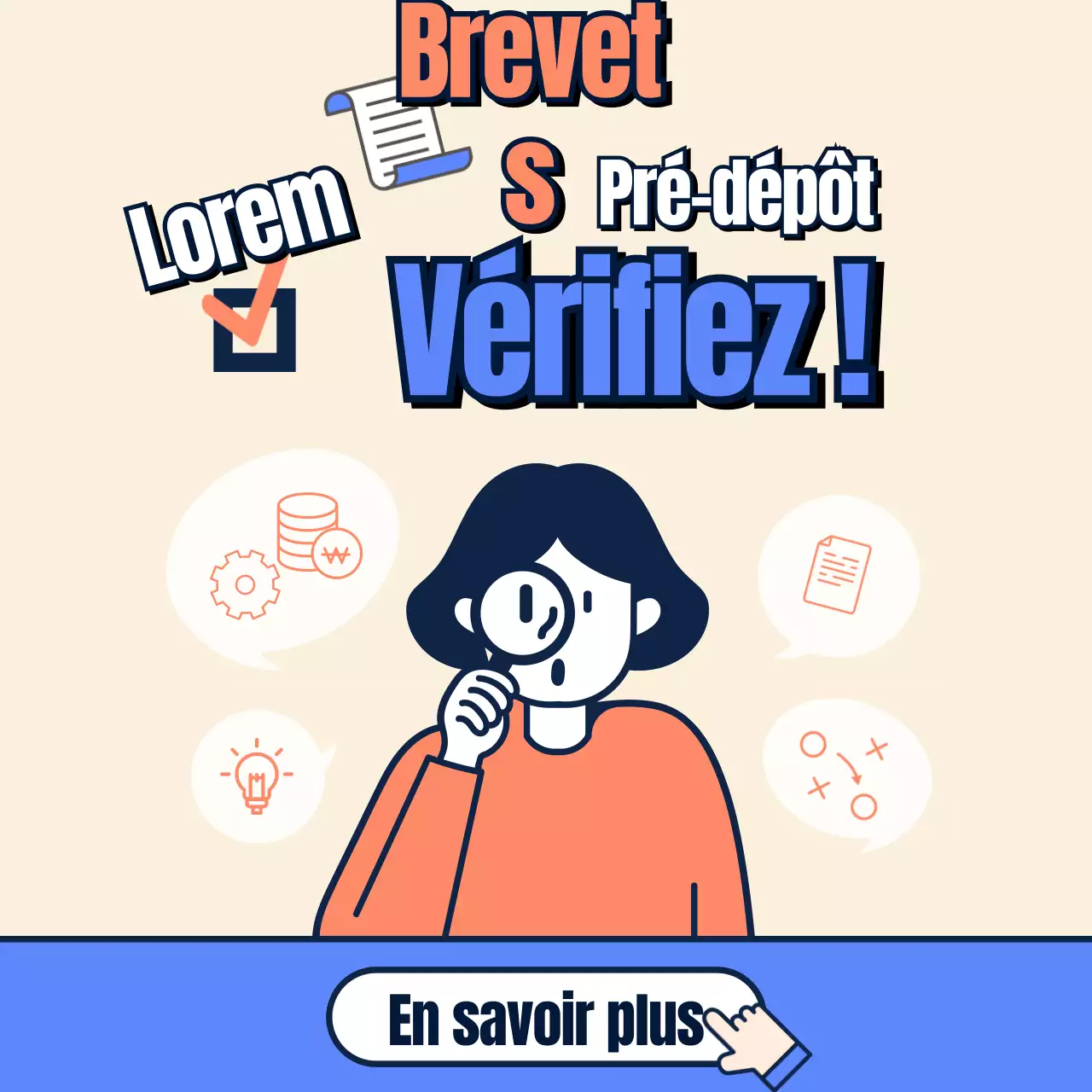 Carte d'information sur les demandes de brevet en beige, bleu et orange News