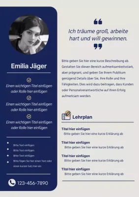 Basic-Lehrer-Lebenslauf in Marineblau und Beige