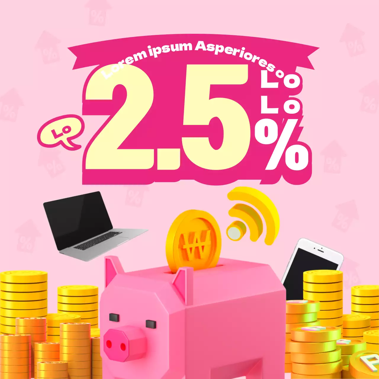 Promover produtos de poupança bancária com um toque de cor-de-rosa e amarelo