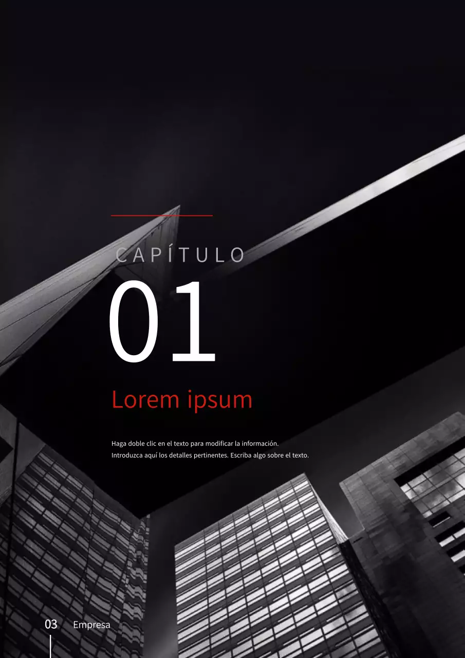 Modelo de documento vertical inspirado en un edificio urbano rojo y negro