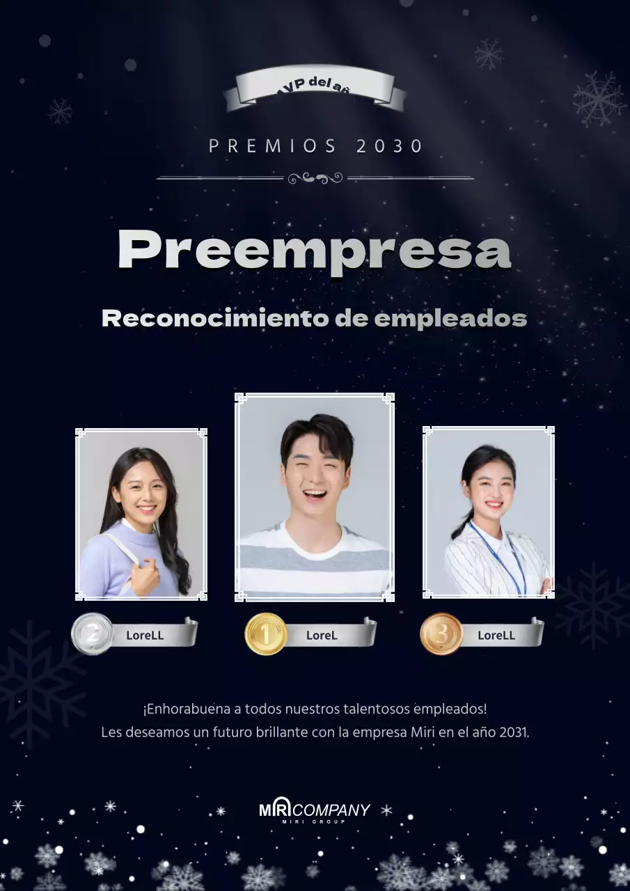 Espíritu navideño en azul marino oscuro Plantilla de documento para el premio al Empleado del Año