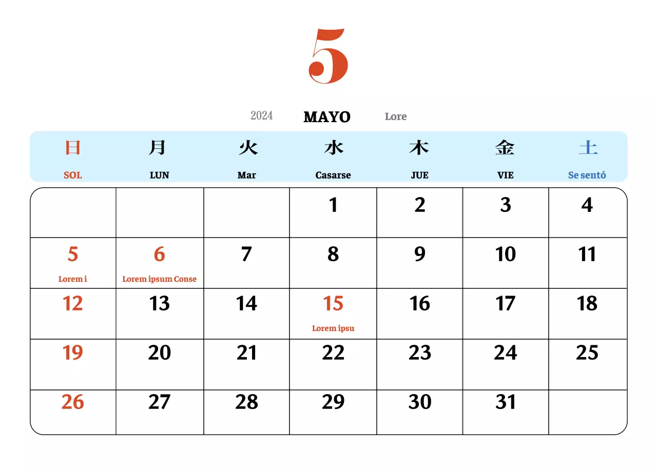 Calendario nostálgico de concepto retro en rojo y azul