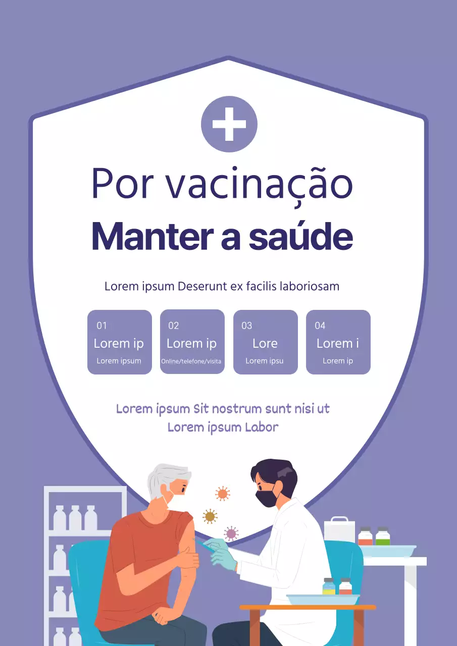 Promoção de vacinas limpa com ilustrações a roxo