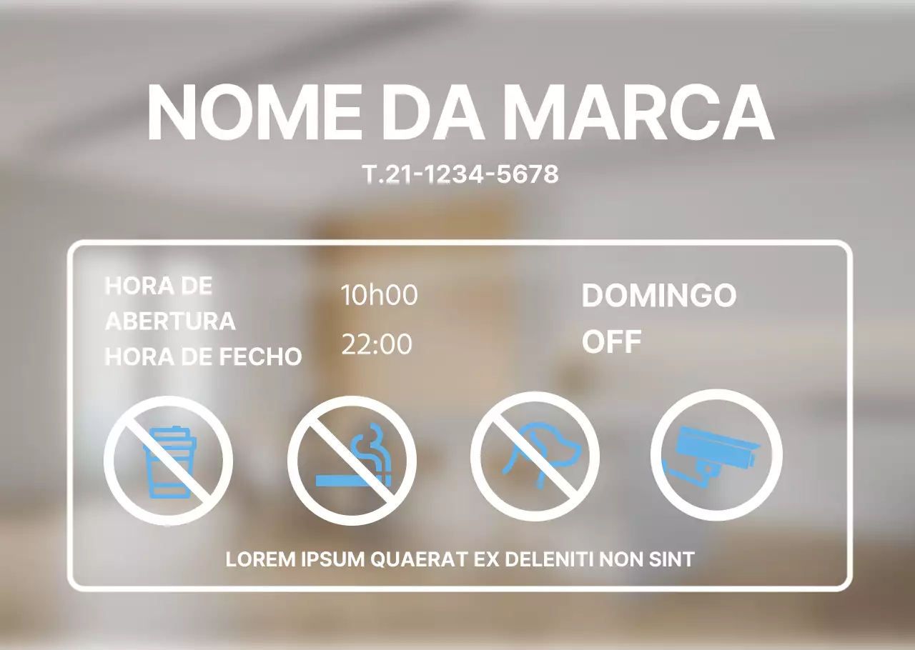 Cartaz transparente de horário de abertura simples em azul claro