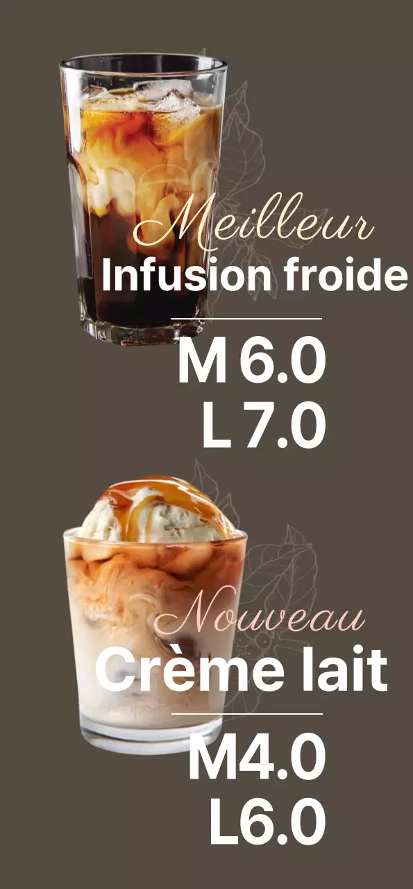 Bannière de café monotone avec un café au lait au caramel et une bière froide dans un design atmosphérique sur un fond sombre.