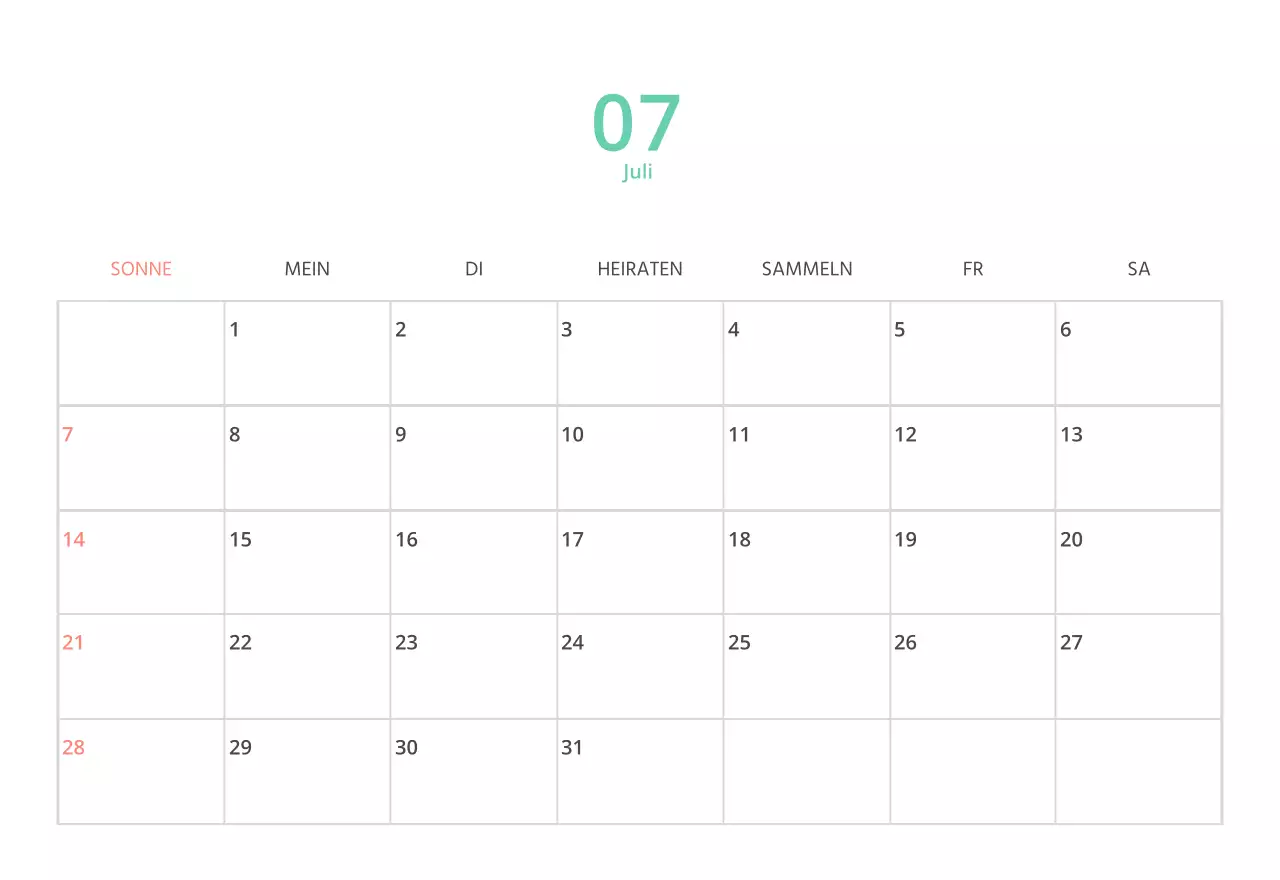 Niedlich illustrierter grüner Tischkalender mit Familienthemen