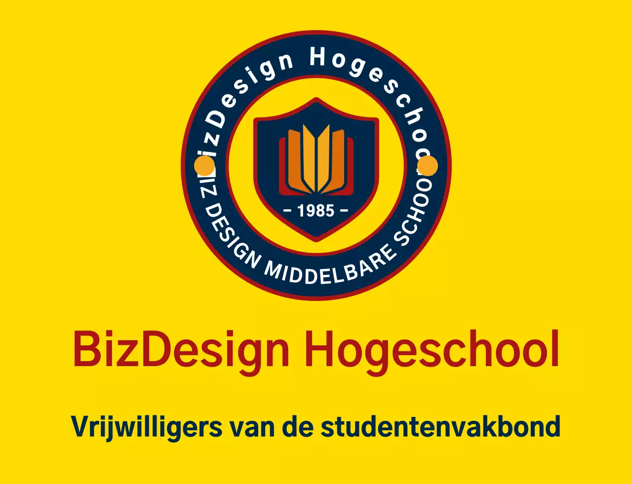 Eenvoudig en schoon schild symbool en embleem logo combinatie stijl in geel en marine blauw-rood High school student overheid service organisatie