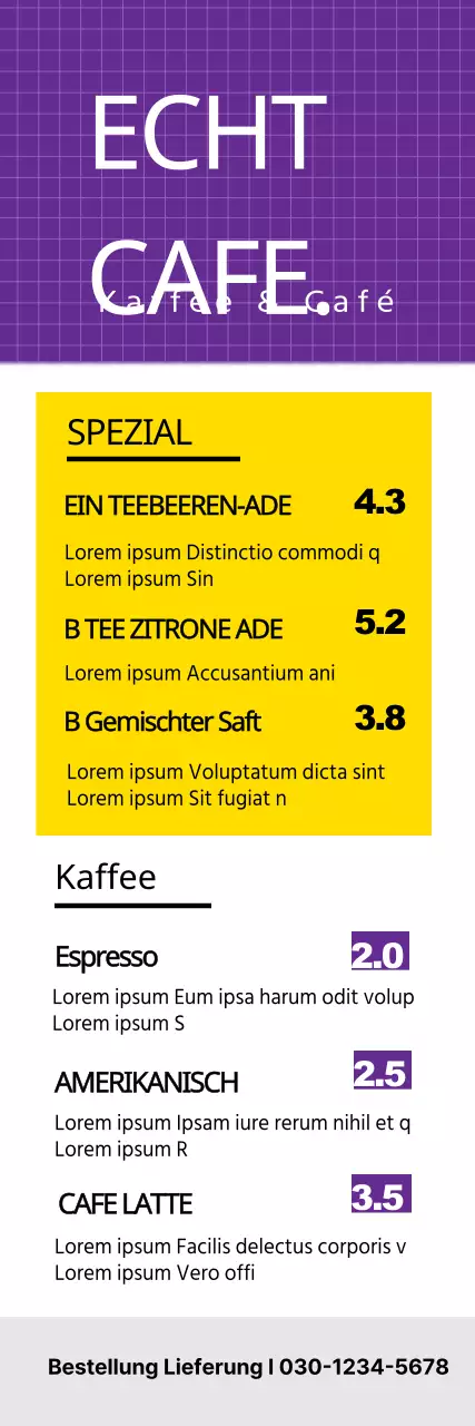 Cafés, Menütafeln